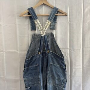 Vintage 50s Key Imperial Overall Bibs Denim Distressed Elastic Strap 33x29